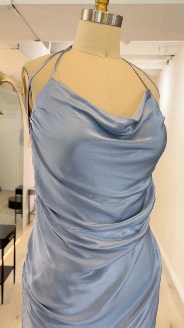 Follow along this blue satin gown’s tailoring journey! 🪡 Altered at our Seaport location!